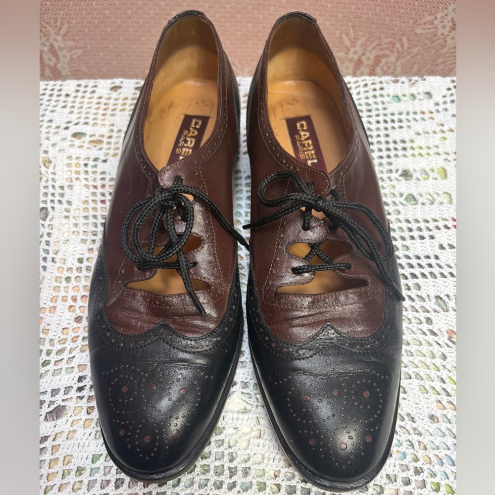 Carel Paris Two-Tone Leather Brogue Oxford Loafers Made in Italy Sz 39/8-8.5